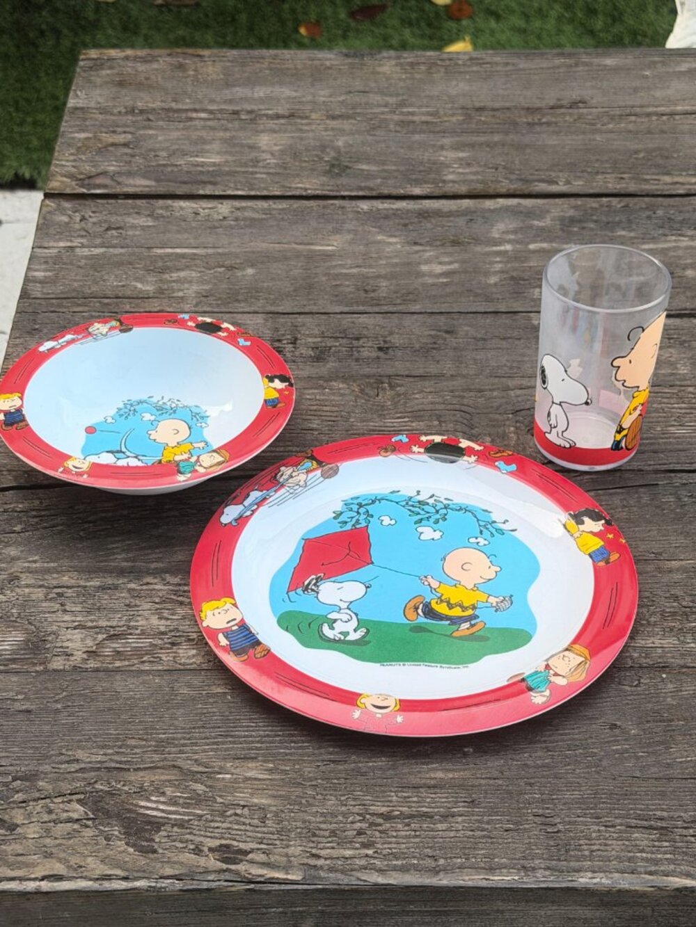 Vintage Trudeau Peanuts Charlie Brown Snoopy & Friends Melamine Plate Bowl Cup